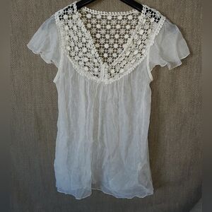 Adiva White Sheer Blouse Size Small